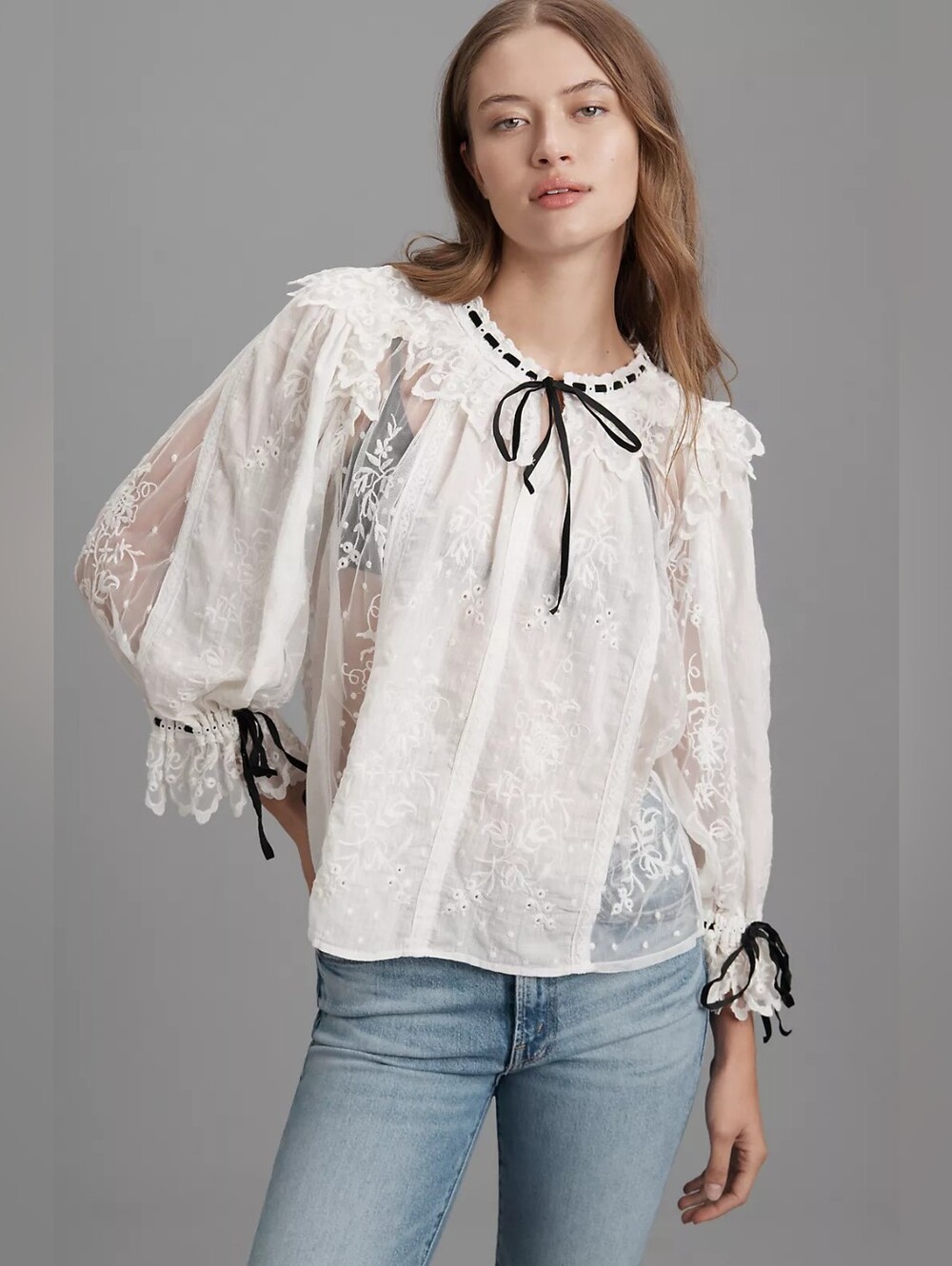 Anthropologie Coquette Collard Sheer Blouse